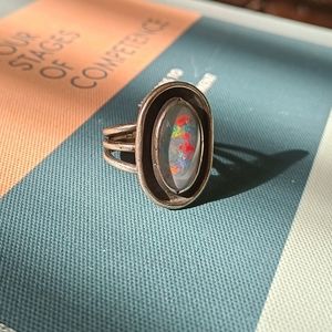 Opal Sterling Silver Oval Shadow Box sz 5.5